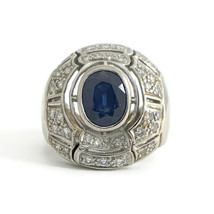 Authenticity Guarantee 
Vintage 1960s Oval Sapphire Diamond Large Statem... - $2,995.00