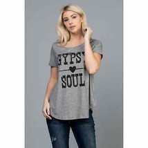 Gypsy Soul Grey Graphic Round Hem Tee M - £21.03 GBP