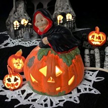 Jack O Lantern Halloween Light Porcelain Pumpkin Ghost Skeleton Vintage 90s  - £27.68 GBP
