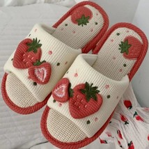 Strawberry Cute Embroidered Slippers | Home Linen Women Shoes - £22.98 GBP