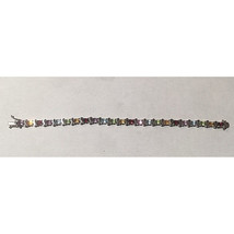 STERLING SILVER &amp; 18 CT GEMSTONES &quot;S&quot; LINKS TENNIS BRACELET SKY - £89.55 GBP