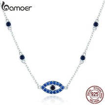 BAMOER Real 925 Sterling Silver Guardian Lucky Eye Blue CZ Chain Pendant Necklac - £19.55 GBP