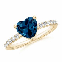 ANGARA Heart London Blue Topaz Ring with Diamond Accents for Women in 14K Gold - £779.96 GBP