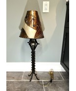 Vtg. Postmodern Leeazanne Metallic black spiked Table Lamp with artisan ... - $210.38