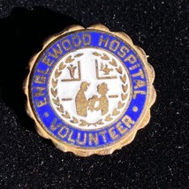 Vintage Englewood Hospital Volunteer Brooch Pin Goldtone Metal Blue Whit... - £11.76 GBP