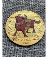2021 Gold Colored Year Of Red Bull Commemorative Coin Enameled - $12.65