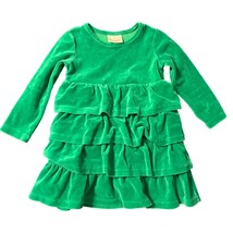 Hanna Andersson Girls Green Velvet Long-Sleeve Tiered Ruffle Dress Size ... - $17.28