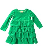 Hanna Andersson Girls Green Velvet Long-Sleeve Tiered Ruffle Dress Size ... - $24.23 CAD