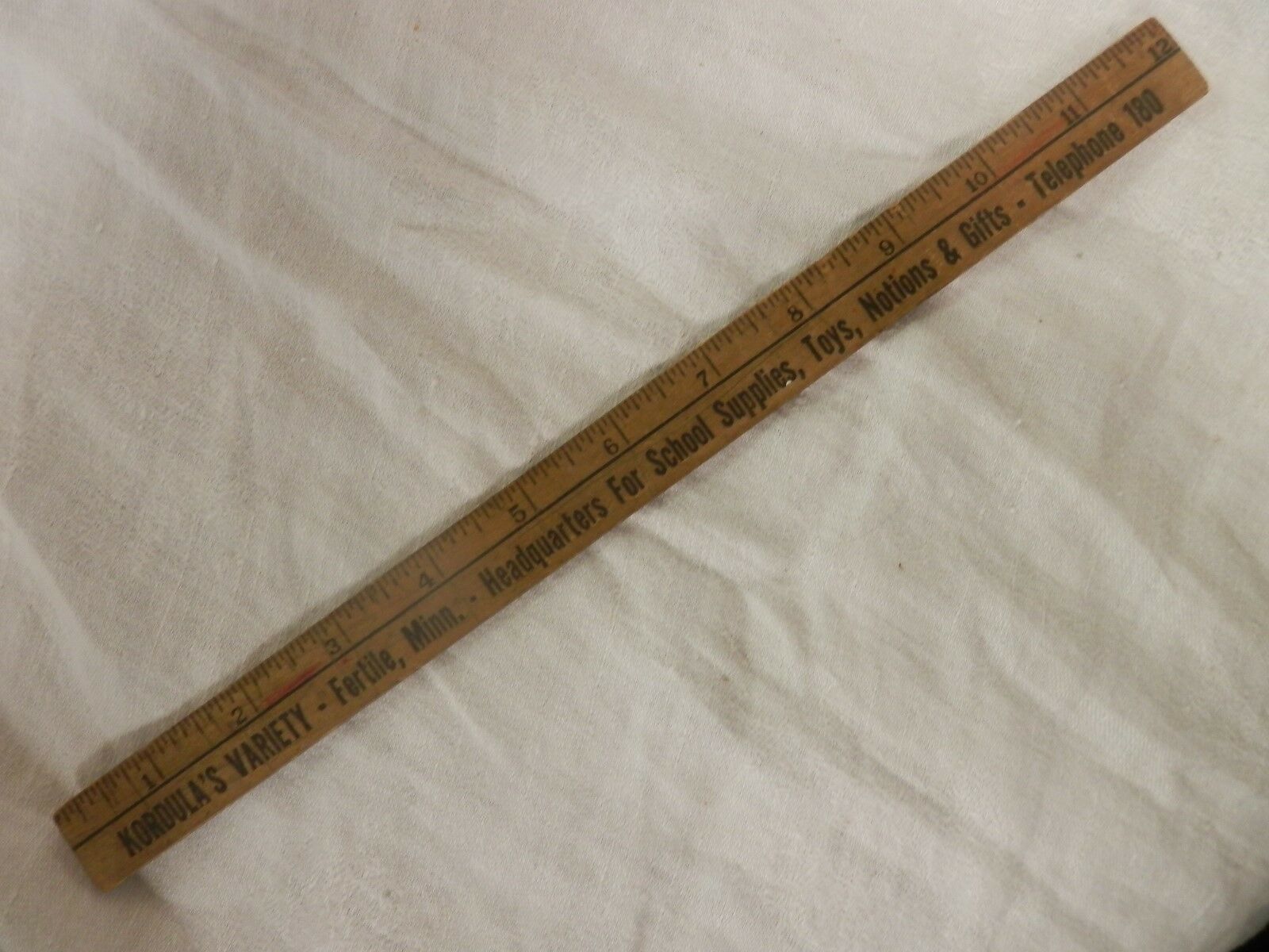 vintage wooden ruler advertising KORDULA&#39;S VARIETY Fertile Minn. MN stor... - $34.99