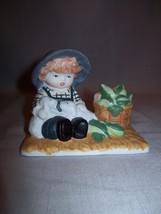 Ceramic Figurine Little County Child Playing With Puppies Anco 1989 - $7.95