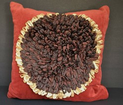 Daniel Stuart Studio Velvet Sunflower Pillow - Red, Brown, Camel - £169.32 GBP