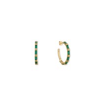 14k Gold Plated 925 Silver Green Baguette Cubic Zirconia Semi-Hoop Earrings - £47.70 GBP