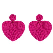 FLOLA Handmade Red Heart Drop Earrings For Women Big Bohemian Beaded Earrings Bo - £7.77 GBP