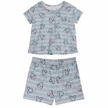Disney 2-piece Pajama Set Short Sleeve/Shorts Grey Minnie Mouse Girls Sz... - $307.46 MXN