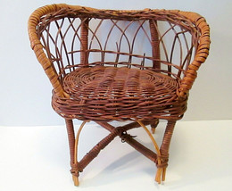 Vintage Wicker Rattan Wide CHAIR Barbie Size Furniture from 1980s  - £11.19 GBP