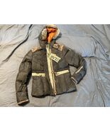 Jet Lag Down Jacket Women L Fur Trim Leather Vintage Y2K Military Puffer... - $109.95