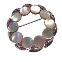 Opalescent Pink Brooch Pin Vintage Silver Tone Round Button 1.75 Inch Wr... - £11.92 GBP