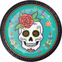 Dia De Muertos Day of the Dead Skull 8 Ct Halloween 9&quot; Paper Dinner Plates - £3.49 GBP