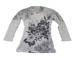 O.B Womens Lace/ Sheer Shirt White/ Black Rhinestones Xl - $8.90