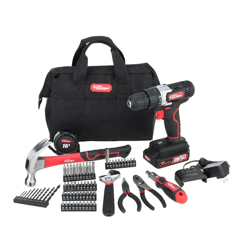 Hyper Tough 20V Max Lithium-Ion 3/8 inch Cordless Drill, 70-Piece Home Tool Set, - £88.01 GBP