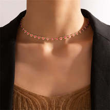 Pink Enamel &amp; 18K Gold-Plated Heart Choker Necklace - £10.38 GBP
