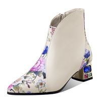 women floral printed stylish shoes Genuine leather ankle boots ladies crystal hi - £91.22 GBP