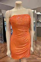Glitter Orange Strapless Sequined Mini Homecoming Dress - £105.94 GBP