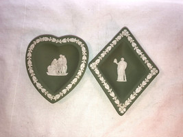 2 Wedgwood Jasperware SageGreen Pin Trays Heart And Diamond Mint - $19.99