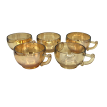 Set of 5 Jeannette Moderne Marigold Carnival Glass 6 oz Coffee Punch Tea Cups - $21.46