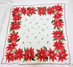 Vintage Christmas Hankie Poinsettia Floral Design Cotton 12.5 Sq great S... - $12.38
