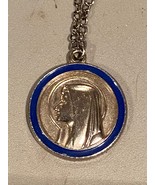 11&quot; Our Lady Of Lourdes Silver Tone Pendant w/Chain *Pre-Owned/Nice* c2 - $11.99