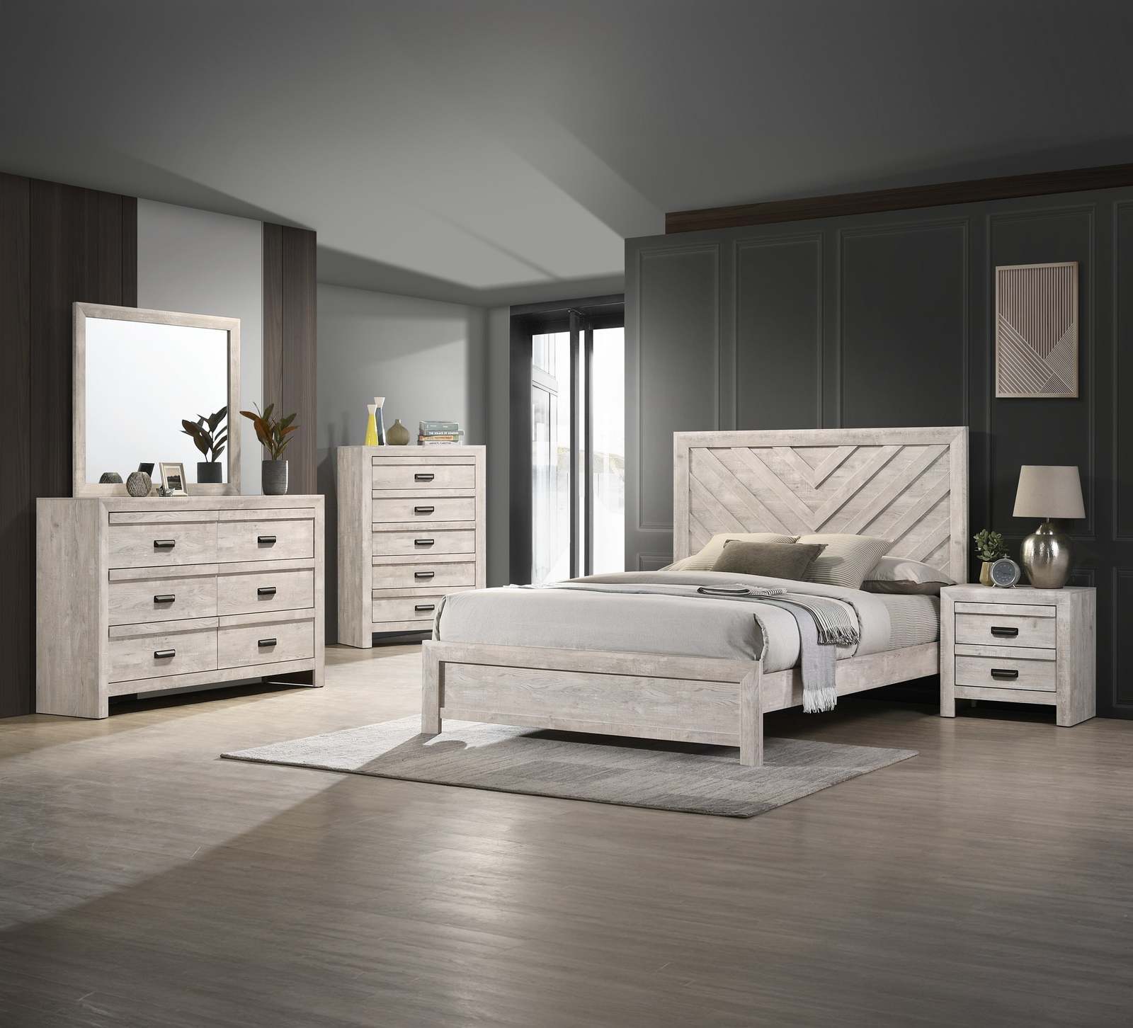 Rustic Beige Gray Chest | 5-Drawer Contemporary Bedroom Furniture Item image 6