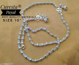 Indian Joharibazar Silver Plated Kundan Pajeb Payjeb Payal Anklet Jewelry Set e - £11.65 GBP