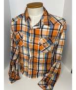 Levi&#39;s Men&#39;s XL Long Sleeve Plaid Western Shirt Orange Pearl Snap Pockets - $25.61 CAD
