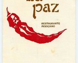La Paz Restaurante Mexicano Menu Nashville Tennessee 1990&#39;s - £15.08 GBP