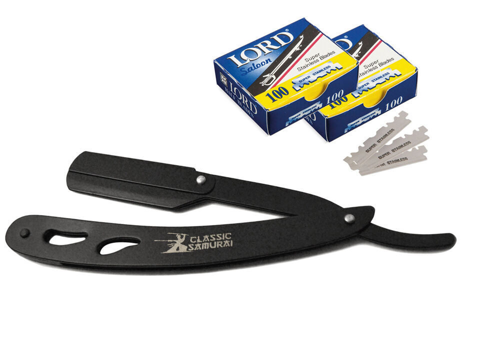 Stainless Steel Finish Professional Barber Straight Edge Razor + 200 Lor... - $19.79