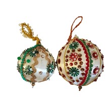 Set of 2 Sequence Beaded Ornaments Vintage Handmade - £11.28 GBP