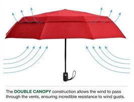 Windproof Compact Travel Umbrella Folding Durable Double Canopy Auto Open Close - £34.49 GBP