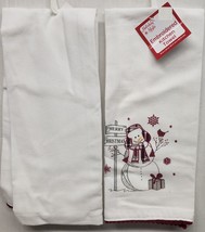2 Same Embroidered Thin Flour Sack Towels (14&quot;x24&quot;) Merry Christmas, Snowman, Dg - £8.72 GBP