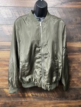 Ambiance Womens Zip Up Bomber Jacket Army Green Size Large  Multiple Zipper - £11.90 GBP