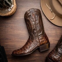 PHOENIX Genuine Caiman Belly Skin Cowboy Boot from the Western Collection Brown image 11
