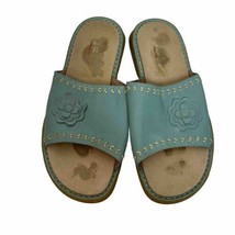 Eastland Womens Size 7M Blue Leather Sandals Flower Slides Slip On - $13.50