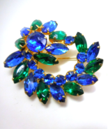 Vintage Blue/Green Swirl Navette Rhinestone Brooch - $45.60
