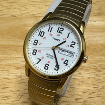 Timex Quartz Watch Men 30m Indiglo Military Dial Gold Tone Analog New Battery - £20.91 GBP