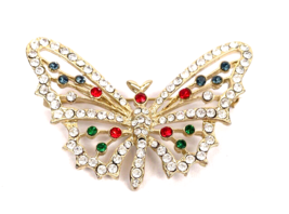 Vintage Rhinestone Butterfly Brooch Nina Ricci Large Pin Multi Color Cry... - €35,19 EUR
