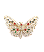 Vintage Rhinestone Butterfly Brooch Nina Ricci Large Pin Multi Color Cry... - €35,14 EUR