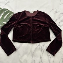 CDC Womens Vintage Y2k Velevet Cropped Cardigan Sweater Size 4 Burgundy Red - $29.69
