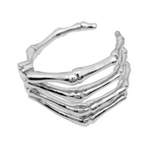 SRCOI Punk Exaggerated Silver Color Skeleton Hand Cuff Bracelet Edgy Bone Hand C - £11.85 GBP