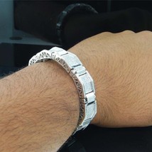 6 Ctw Natural Moissanite 14K White Gold Plated Bangle Link Men&#39;s Bracele... - $500.39