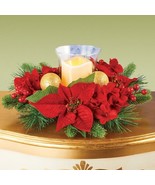 Christmas Poinsettia Glass Votive Hurricane Candle Holder Table Centerpiece - $25.14 CAD
